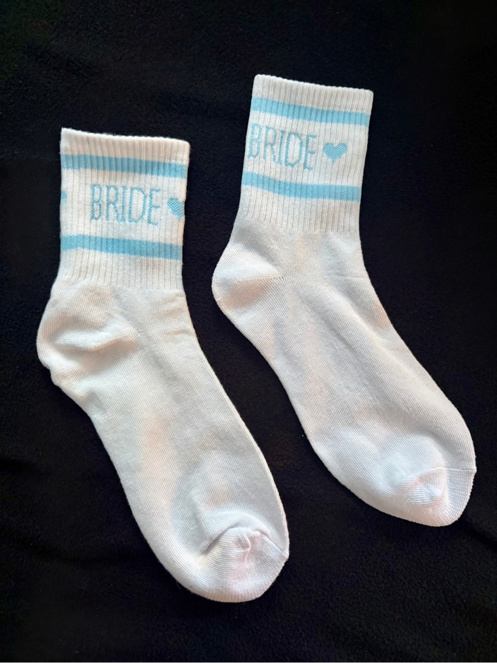 Bride White & Light Blue Crew Socks - Bridal Socks (2 pairs)